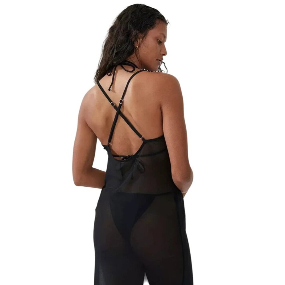 Cotton On Med Swimsuit Cover-up Maxi Dress Mesh Fishnet Scoop Side Slit Swimwear